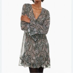 Aritzia Wilfred Paisley V-Neck Long Sleeve Dress | S